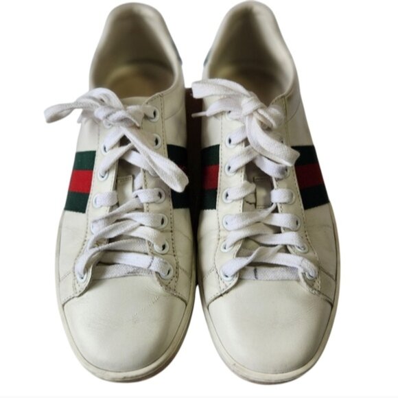 Gucci Shoes - Gucci Ace Womens White Sneakers with Green and Red Stripes #387993